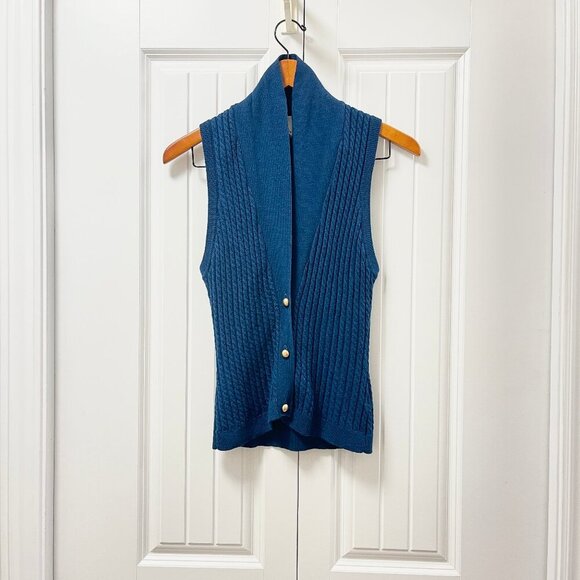 Vintage Preppy 100% Wool Knit Vest Navy – S/M - Picture 2 of 11